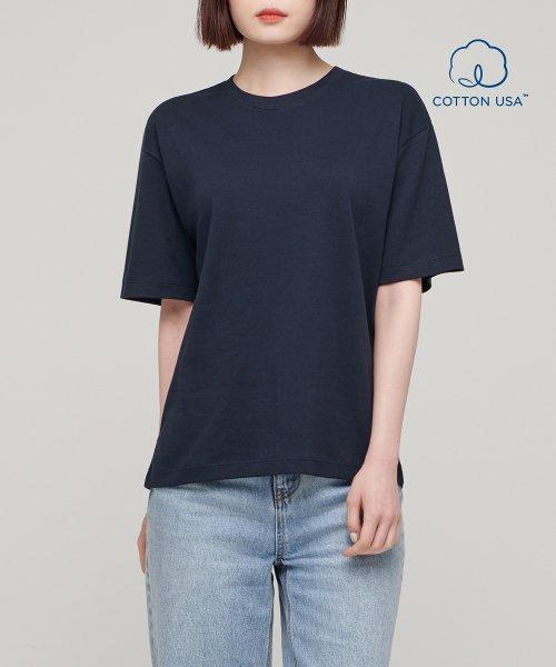 우먼즈 릴렉스 핏 크루 넥 반팔 티셔츠 [다크 네이비]