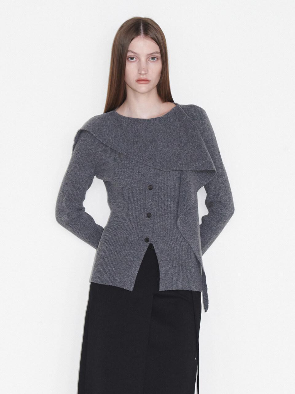 [예약배송]Asymmetrical-neck muffler Rib-knit Pullover SK4WP948_3color