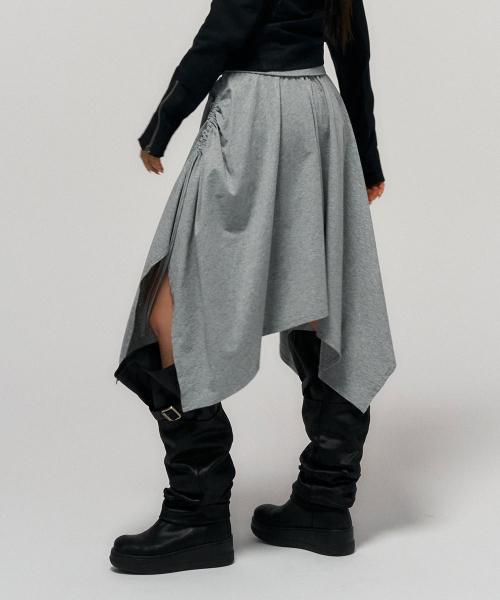 ASYMMETRICAL HEM MIDI SKIRT GREY