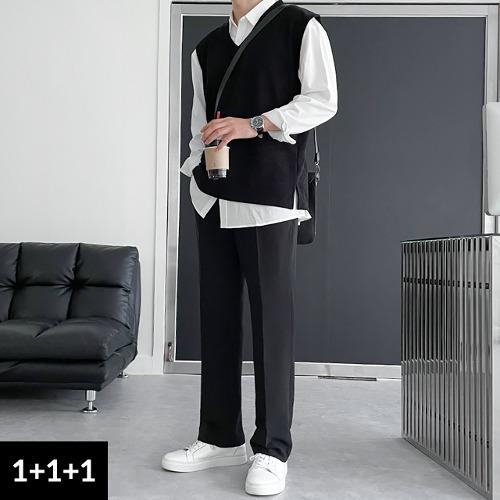 [SET] 니트조끼 + 데일리셔츠 + 와이드슬랙스(3개 다 드립니다)