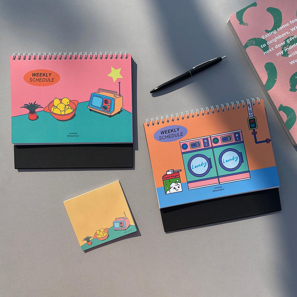만년형 6개월 주간 스케쥴러 플래너 일상 감성 레트로 일러스트 위클리 탁상형 스탠드형