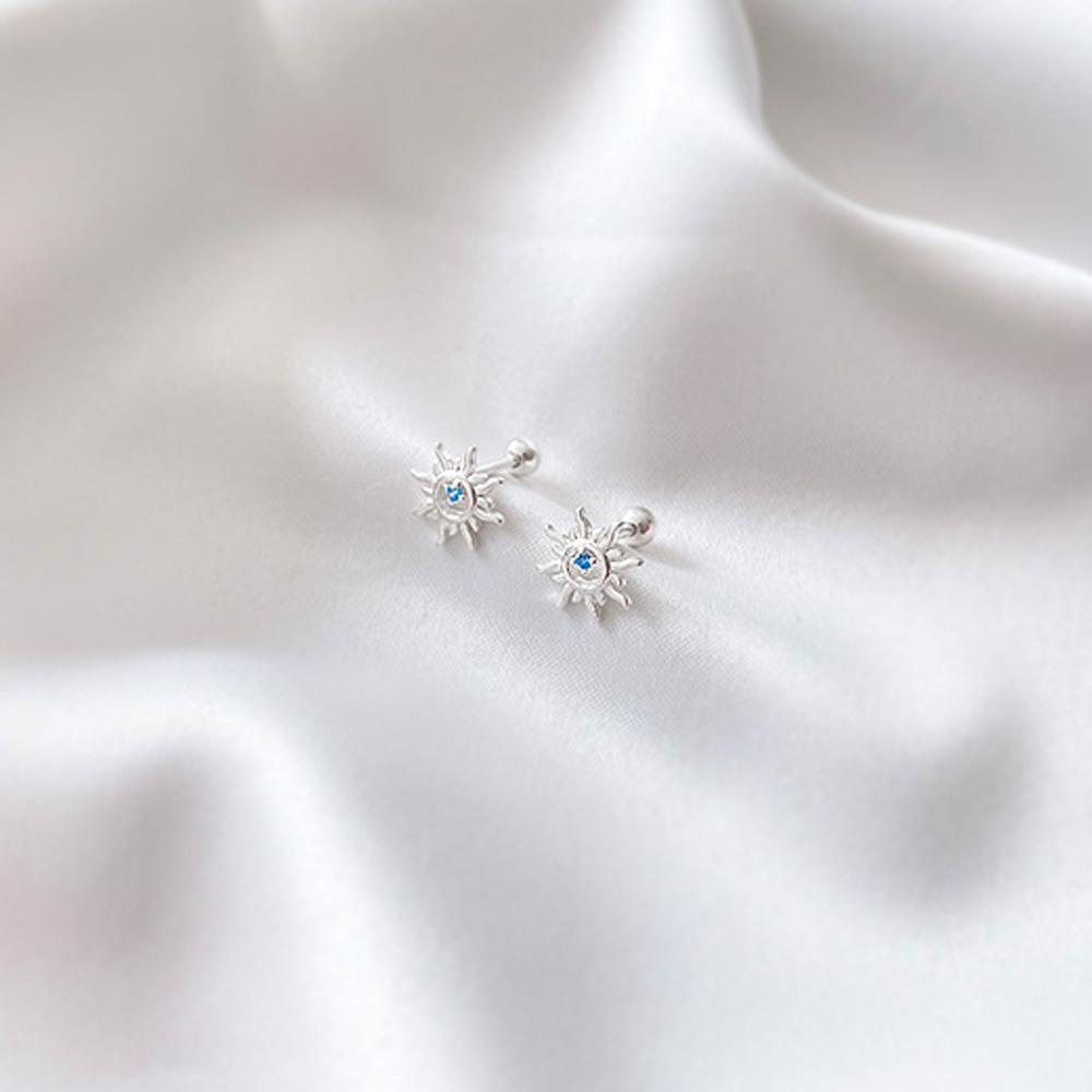 러블리메리 925 태양 꽃 블루 콕 큐빅 은피어싱