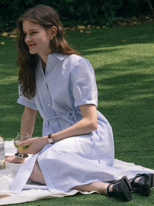 Stripe seersucker dress_Blue