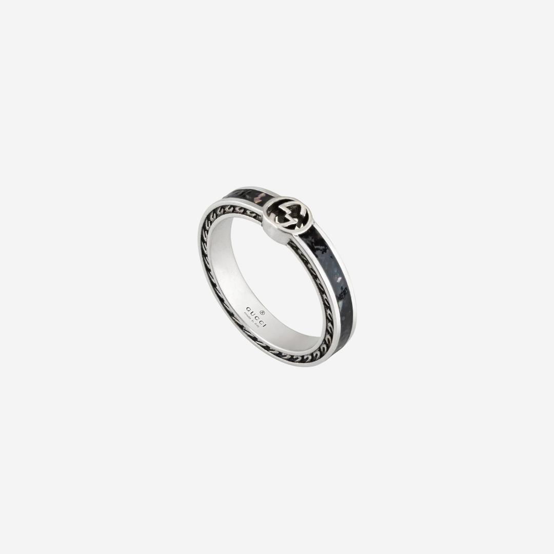 Gucci Interlocking G Ring Black Silver