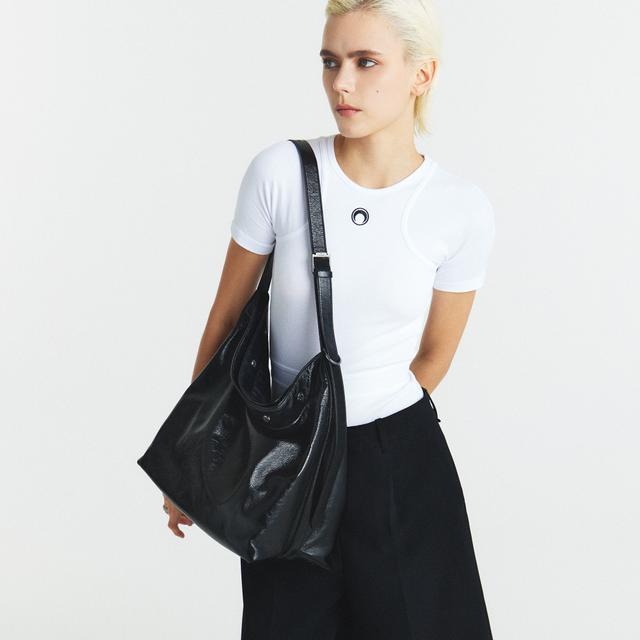 유희 YOUHEE YOUHEE LETTERING HOBO BAG BLACK - 위시버킷