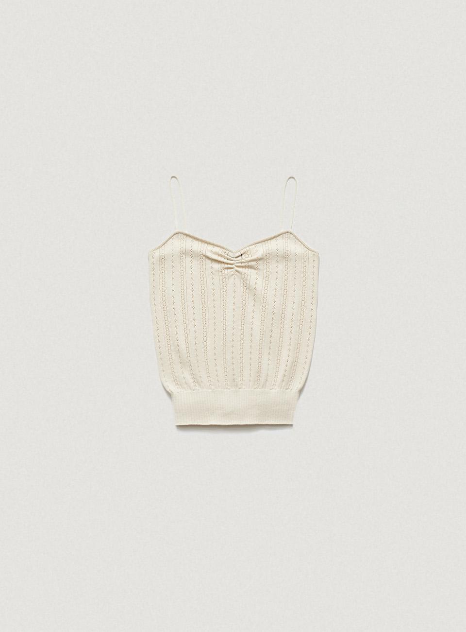Ivory Pointelle Knit Strap Top