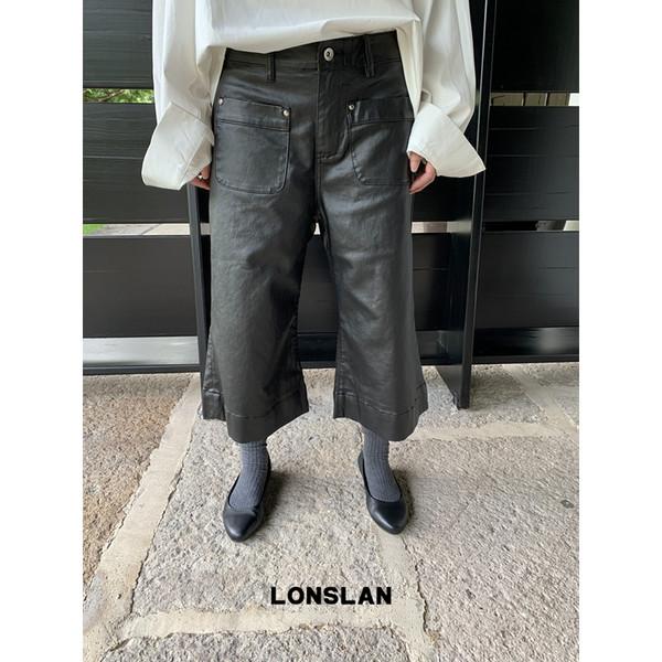 LONSLAN front pocket seven-point flared leather pants