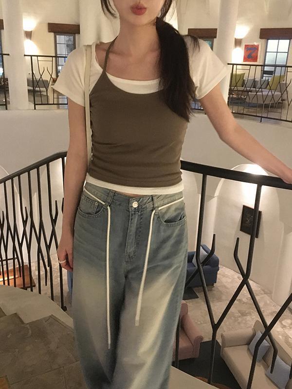 프렌치오브 [부유방커버/레이어드]레블 여름 레이어드 홀터넥 스트랩 레이어드 나시 슬리브리스(4color)/흠뻑쇼/페스티벌/당일출고