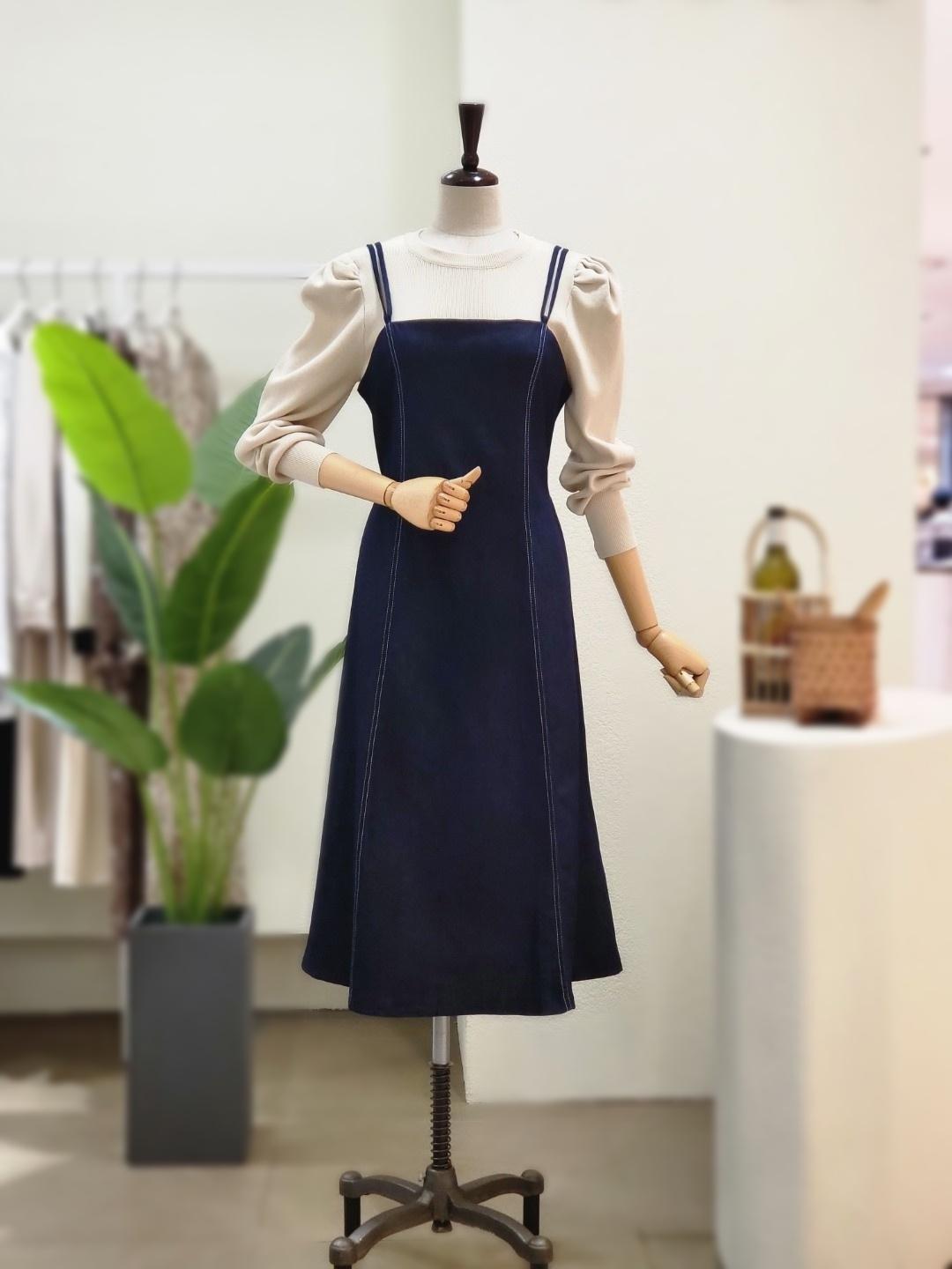 [4CUS]어깨 두줄 스티치 뷔스띠에 원피스(FF2I9OP5120)