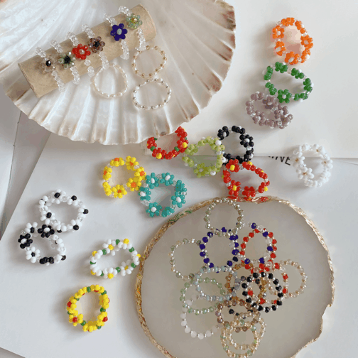 < 3+1 >[위클리 착용] new 최고급 수입 비즈 여름 반지 28종 원석 담수 진주-꽃 동백이 연예인