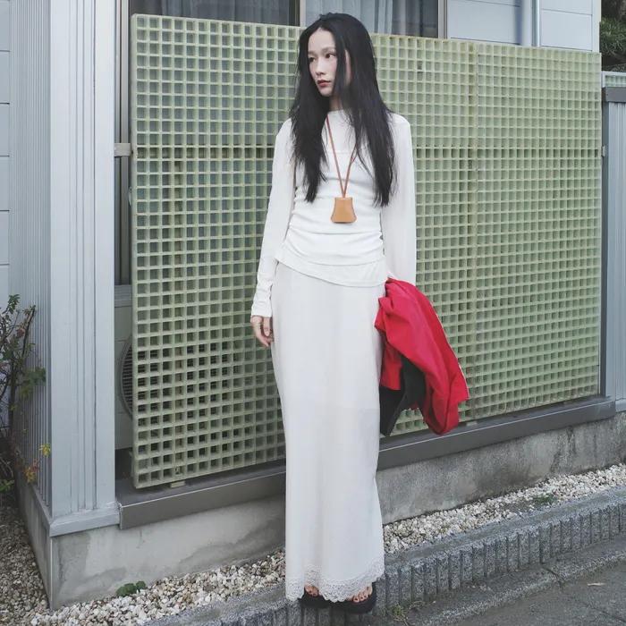 SIST9059 레이스 실키 롱 스커트_Cream