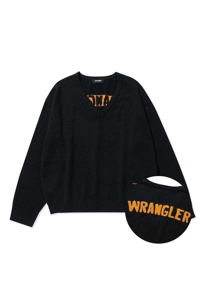 Logo Jacquard V-Neck Sweater Black