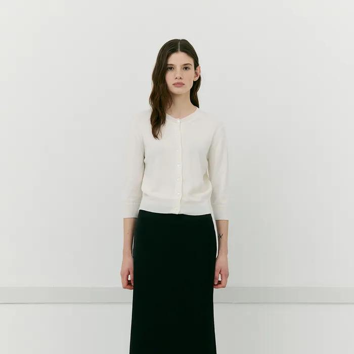 3/4 Sleeve Round Cardigan_Ivory