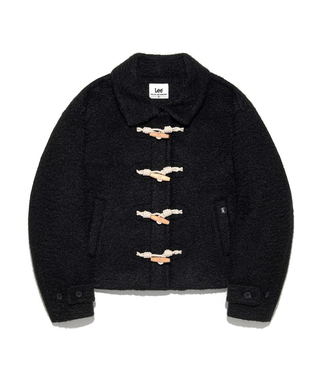 우먼 테디 더플 숏 코트 블랙