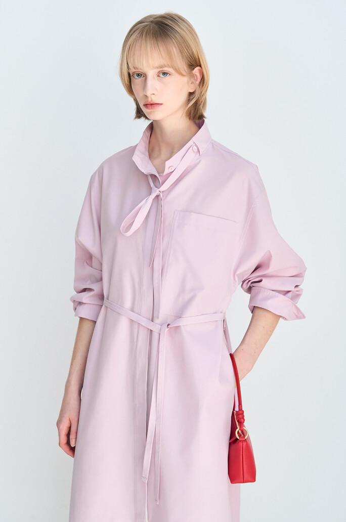 [LÄTT] 타이 스트랩 벨티드 셔츠 드레스