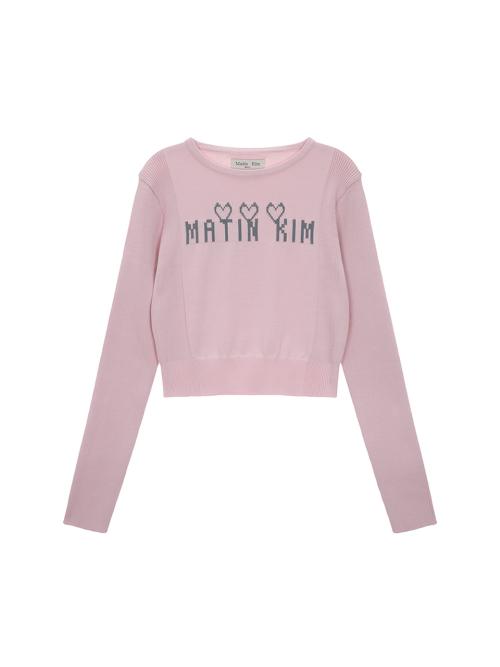 LOGO POINT JACQUARD KNIT CROP TOP IN LIGHT PINK