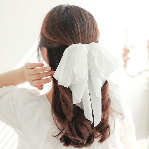 로라하 [당일출고]셀프웨딩 브라이덜샤워 연주회 쉬폰 큰리본 빅리본 왕리본 헤어핀 연말파티 크리스마스 머리핀 로니에