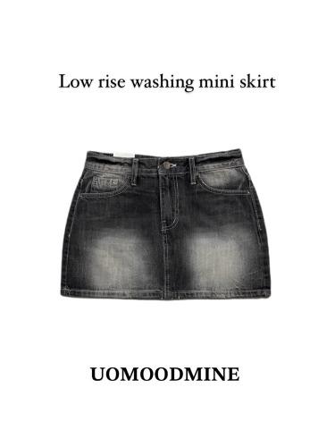 로우라이즈 흑청 워싱 미니 SK