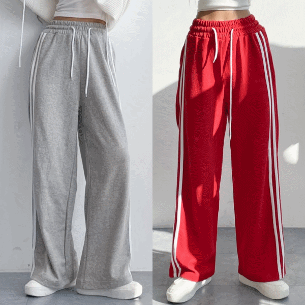 [짱편해!]*당일출고*통 두줄 배색 하이웨스트 와이드 트레이닝 팬츠3color 교복바지 편안한바지 국민바지 배색 하이웨스트 밴딩 롱 트레이닝팬츠 메종스튜디오