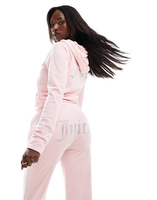 Juicy Couture velour zip through hoodie co-ord in baby pink