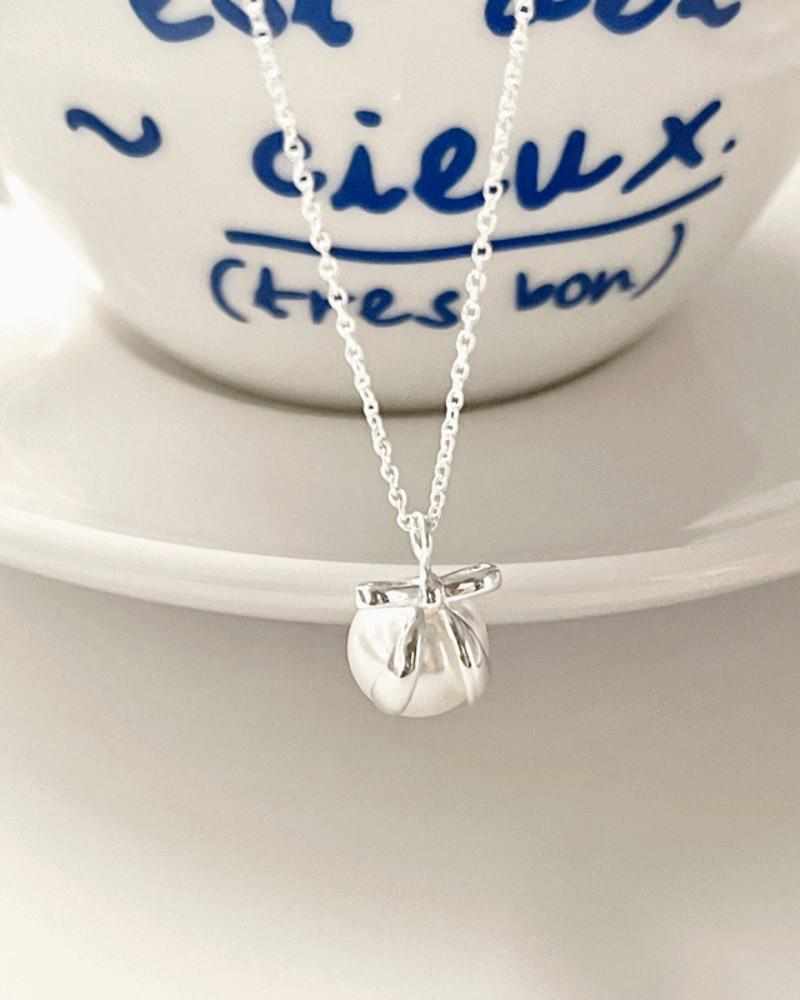 실버925 펄 리본목걸이 쌀알 밥풀 못난이 담수진주목걸이