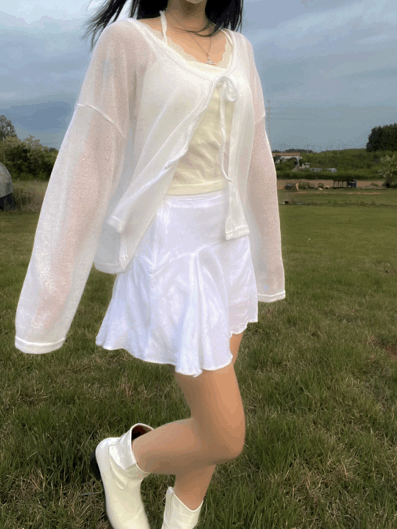 당일발송* (3color) cisne ribbon cardigan 시즈니 리본 가디건 여름가디건 여름긴팔 끈 가디건