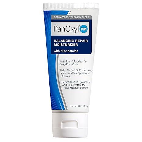 PanOxyl PM Balancing Repair Moisturizer with Niacinamide, Ceramides and Cica, Hydrating Face Moisturizer, Acne Prone Skin and Dry Skin, Non-Comedogenic Night Face Moisturizer, 3 oz