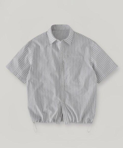 아이스 코튼 스트링 반팔 셔츠_Blue Stripe