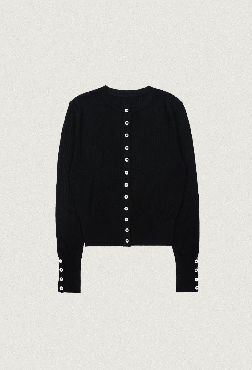 Cuffs wool button cardigan_Black(OC25-KN03)