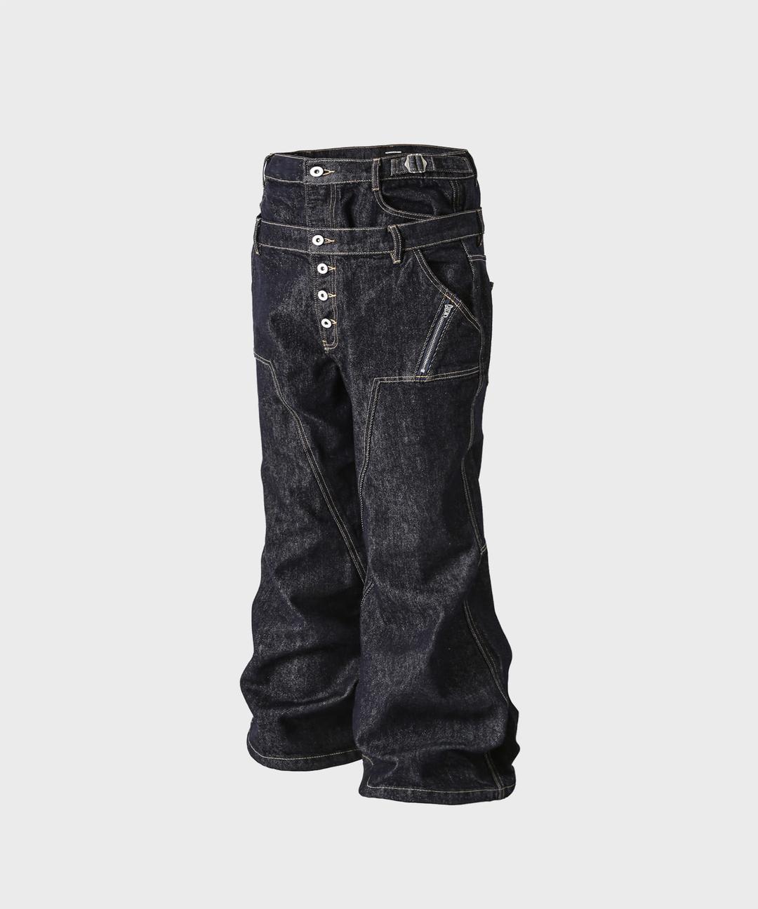 DOUBLE OBI ZIP DENIM PANTS INDIGO