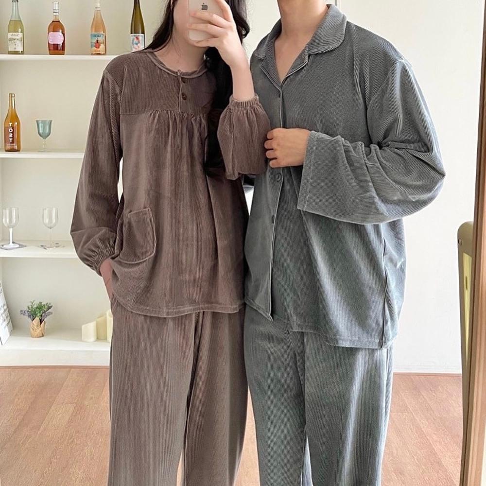 커플 잠옷 벨벳 신혼 홈웨어 수면 기모 겨울 파자마