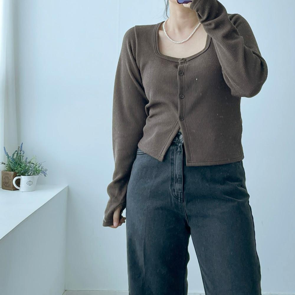 [S-XL] 쿠키cd (빅사이즈 스퀘어넥 골지 워머 가디건)