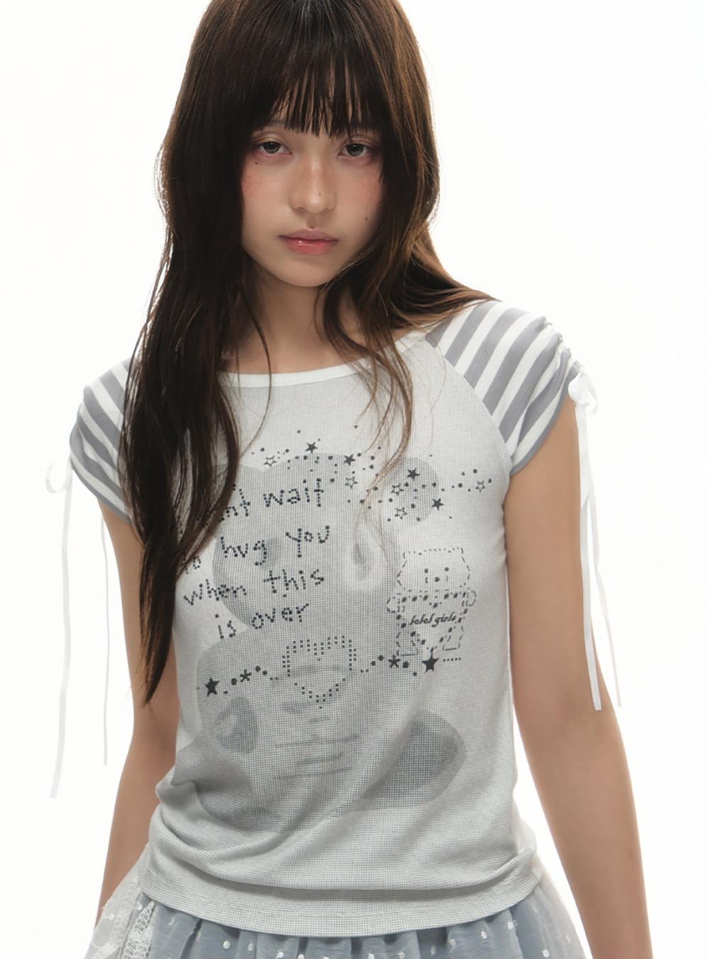 Striped Bear Print Two Way T-Shirt (2color)
