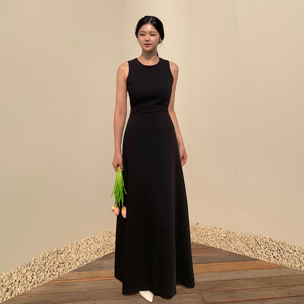 셀프웨딩 베라 블랙 홀터넥 민소매 나시 롱 2부 드레스 캐주얼촬영 연주회 피로연원피스