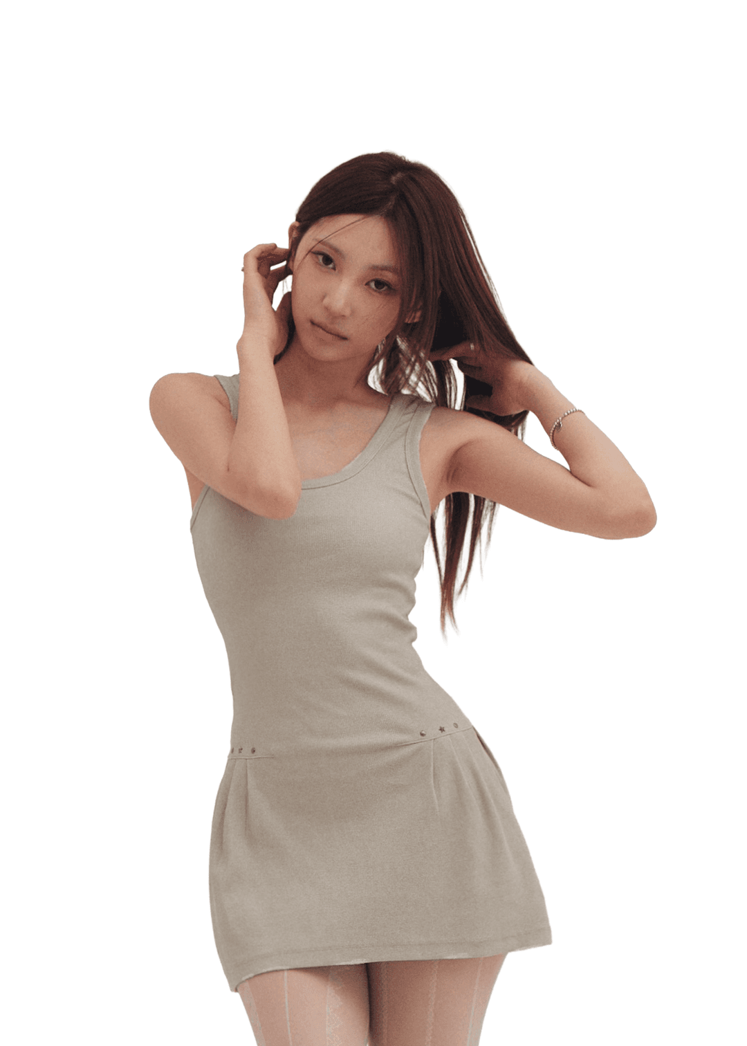 STUD SLEEVELESS MINI DRESS [BEIGE]