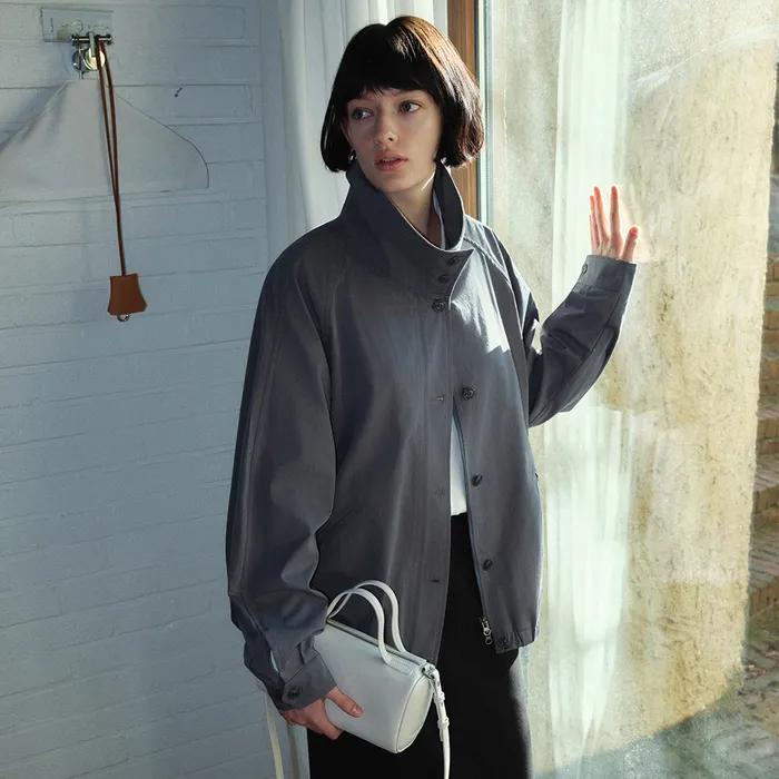 [스페셜오더] SIOT4182 하이 넥 버튼 블루종_Blue gray