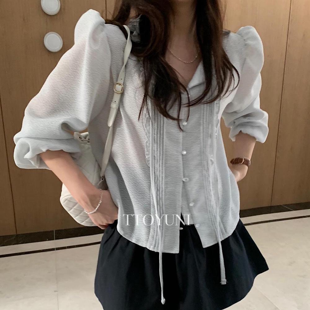 떠유니 프리티영띵 PYT 루미 프릴 블라우스 핀턱 긴팔 하객룩 프영띵 봄신상 떠유니