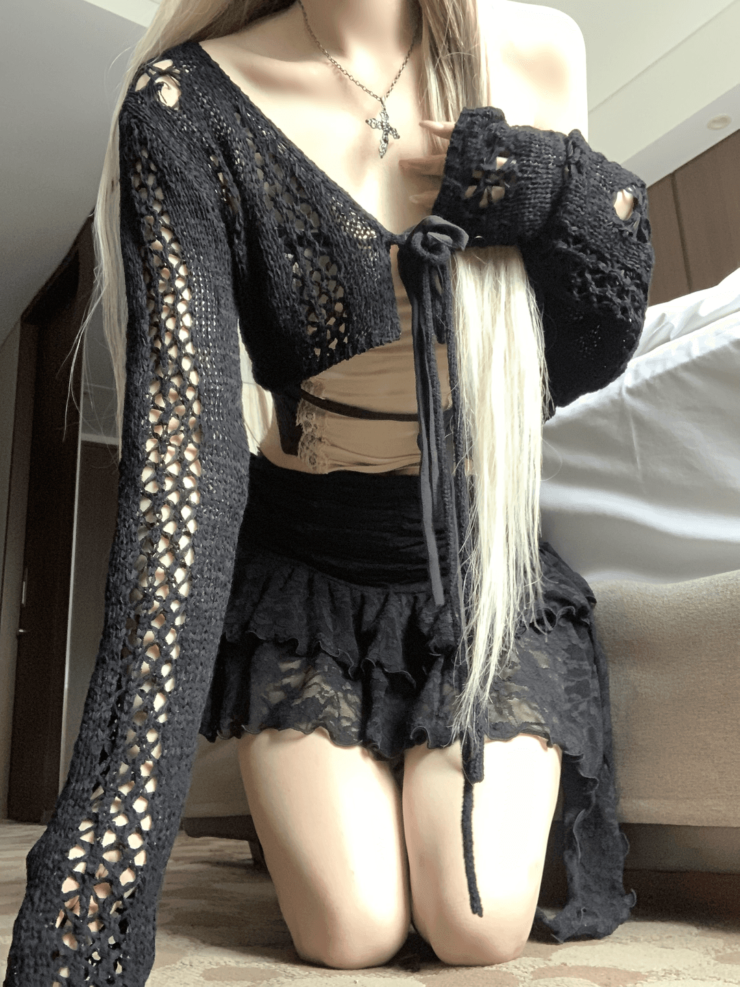 Buruna Net Strap Cardigan (black)