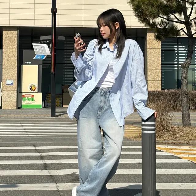 (여름 셔츠💙) 윈드 스트라이프 빅사이즈 셔츠 봄신상