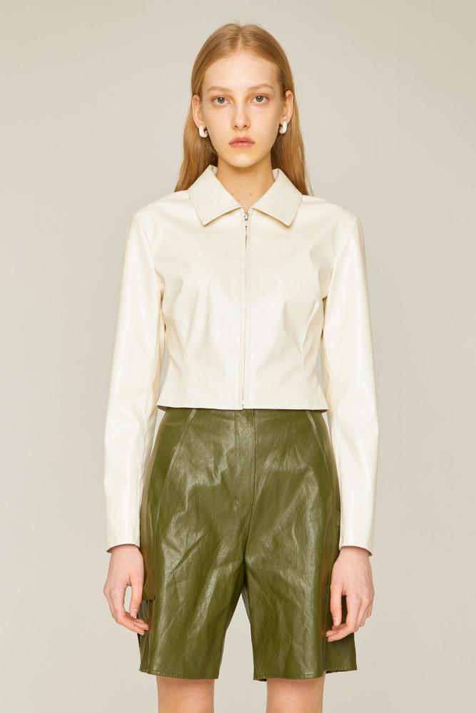 [예약 배송] FAUX LEATHER CROP LINE SHIRTS [IVORY]