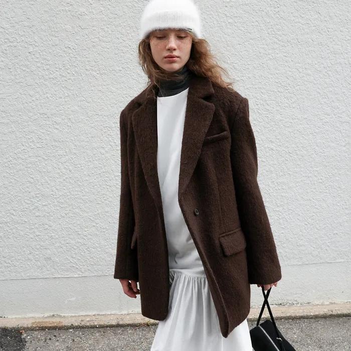 [4차] Hairy Alpaca Blended Single Jacket - Umber Brown