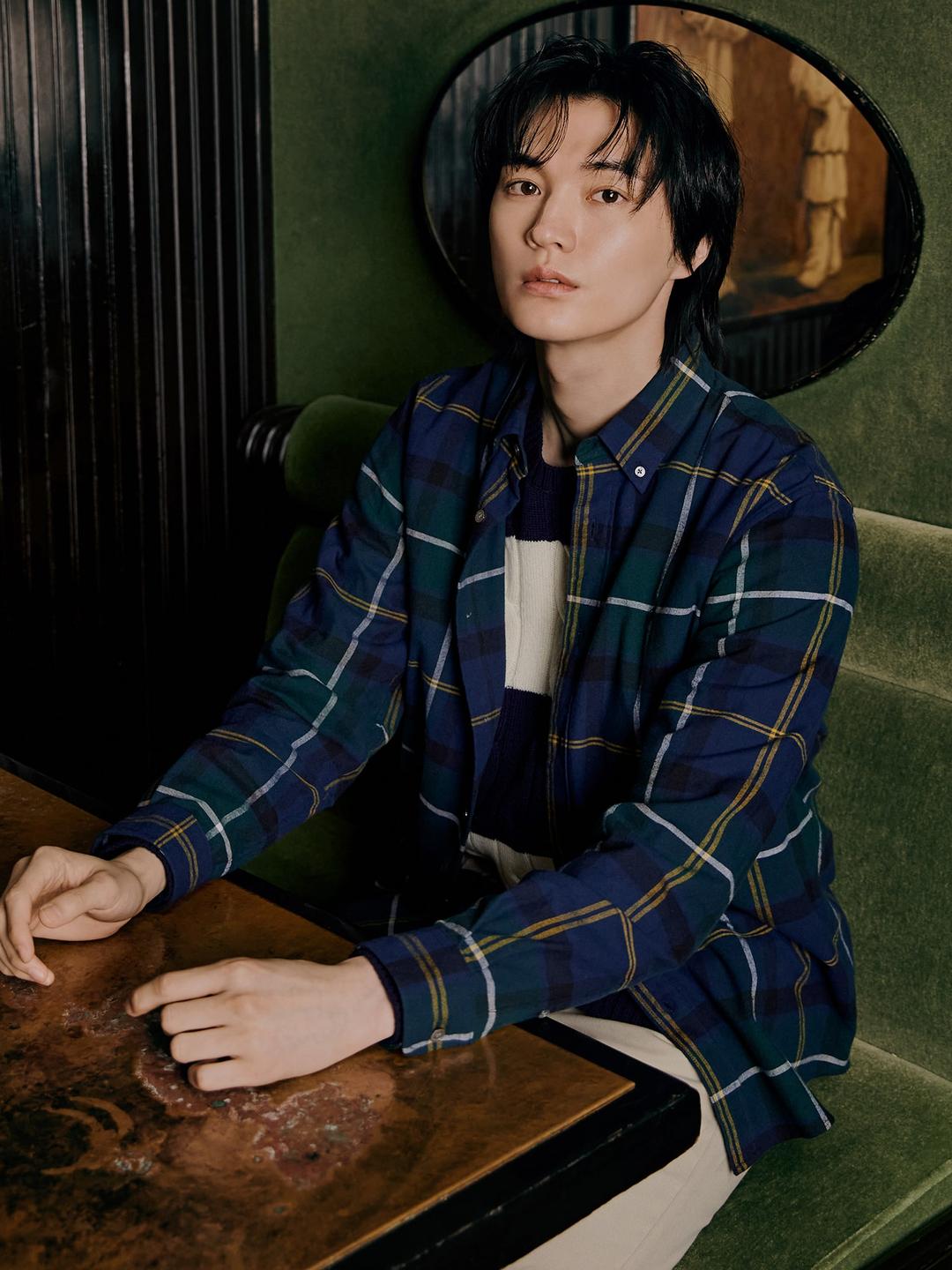 [Essential] 브러쉬드 빅헤릿 체크 셔츠 - 그린