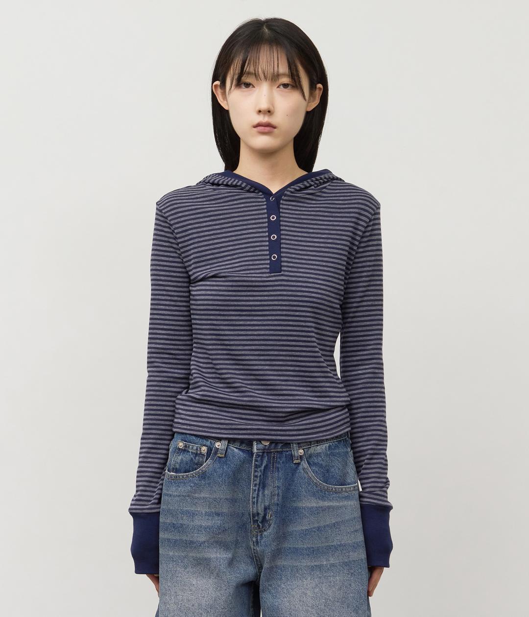 (W) Spell Striped Hooded Top (2color)