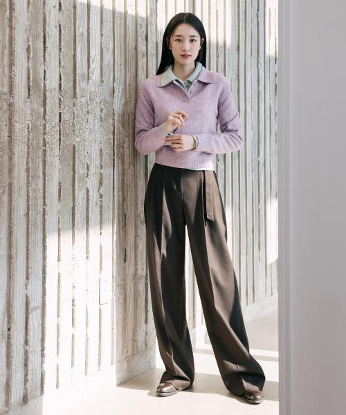 [W][COUTURE]와이드 벨티드 투턱 슬랙스 - 2color