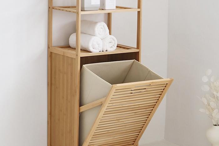 내츄럴 뱀부 대나무 슬라이딩 3단 빨래바구니