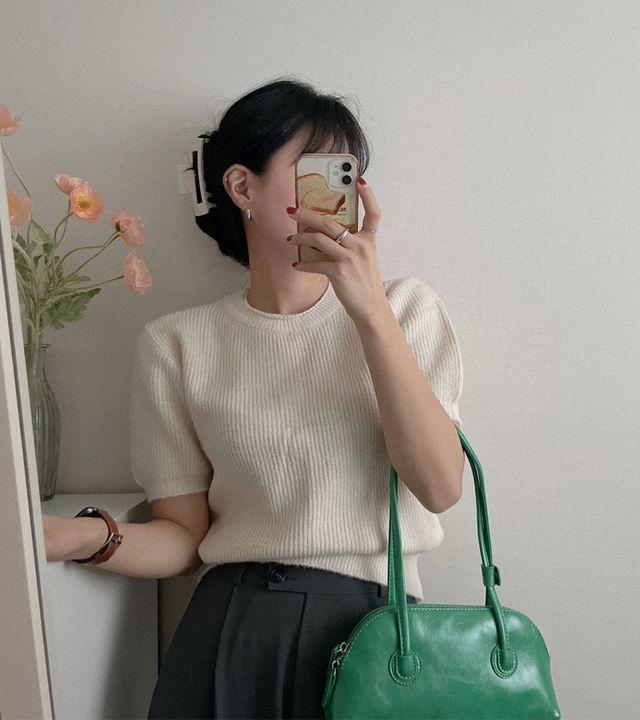 (10color) 루비 퍼프소매 라운드 반팔 니트_몽그라미_2