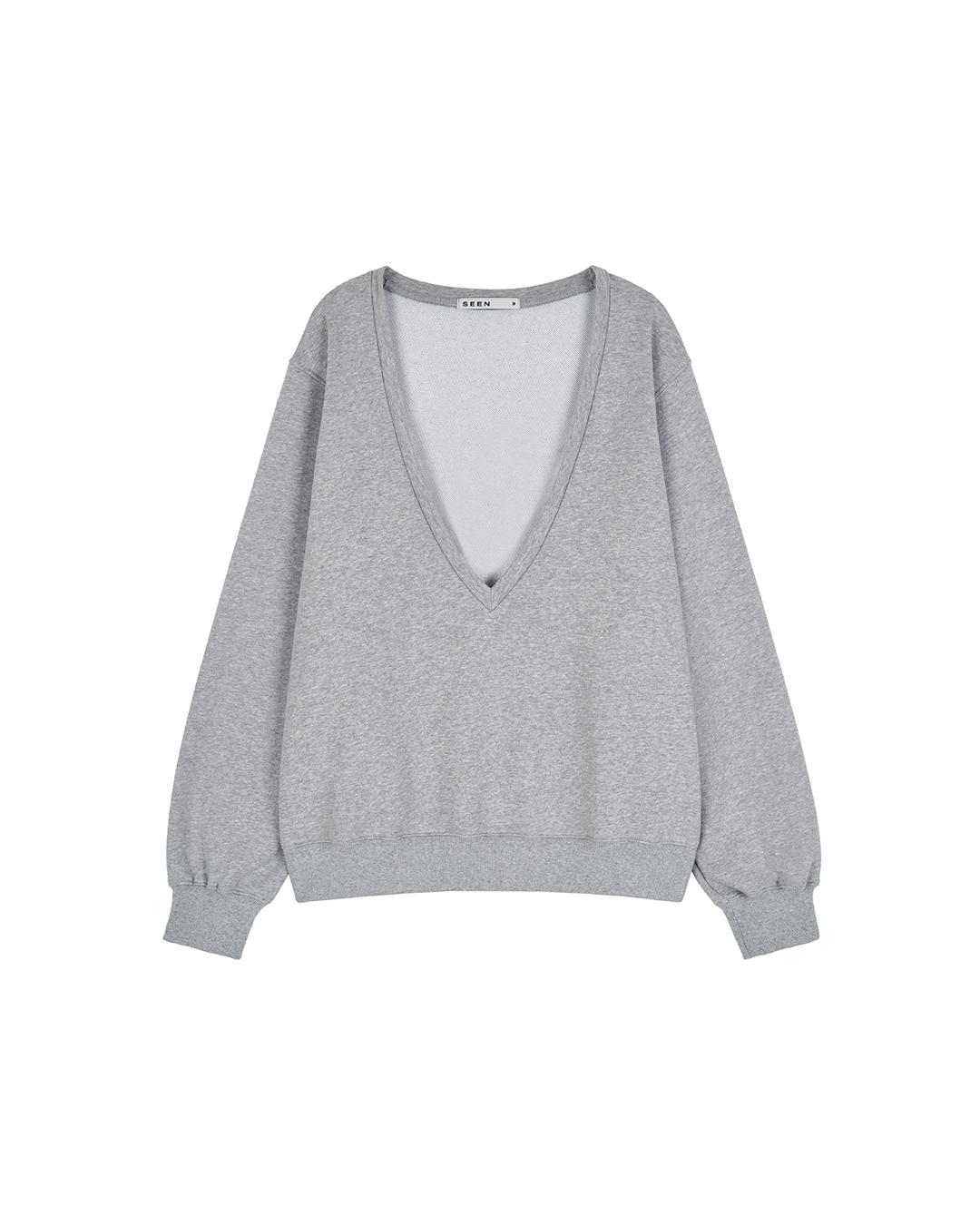 DEEP NECK SWEATSHIRTS (Melange Grey)