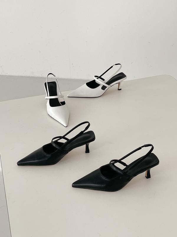 (225-250) 데일리 스틸레토 심플 미들 스트랩 슬링백 힐 6cm
