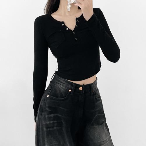 포켓 스냅 스판 크롭T(4color)