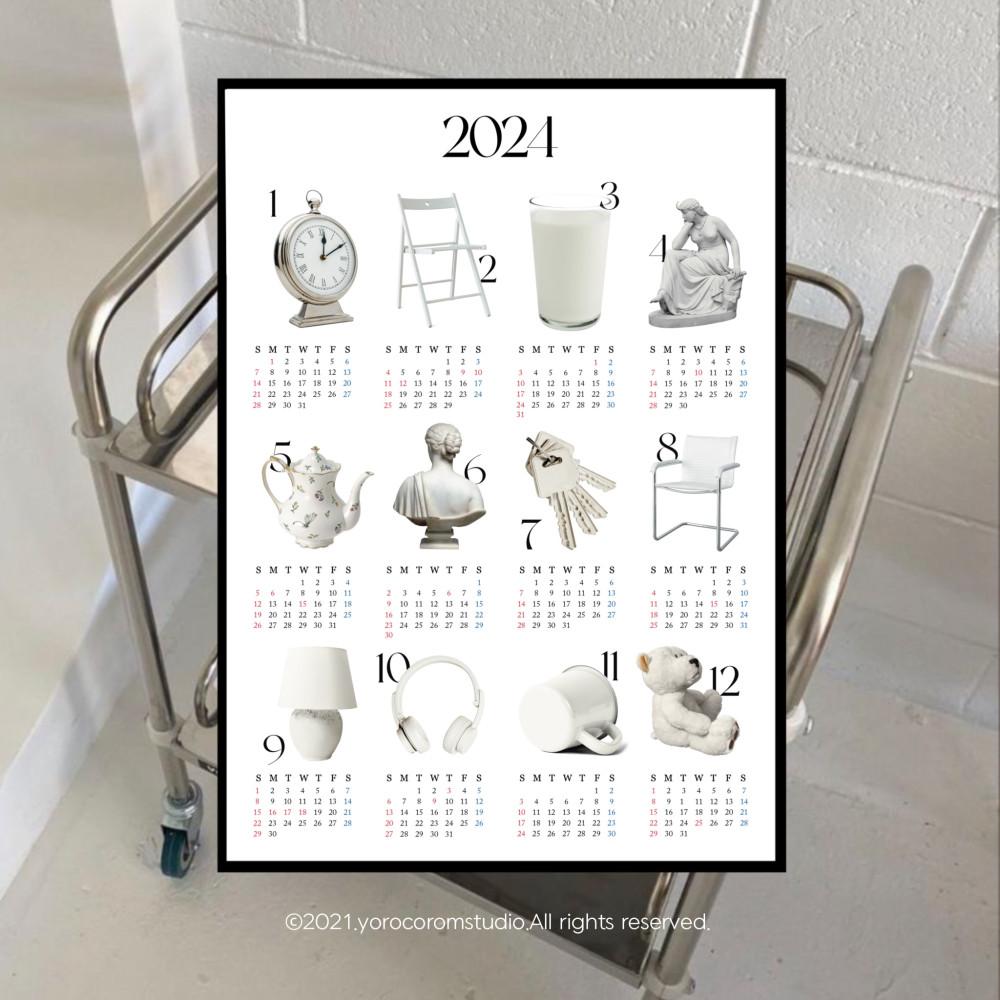 오브제 달력 포스터 심플 화이트 모던인테리어 벽걸이달력 2024White